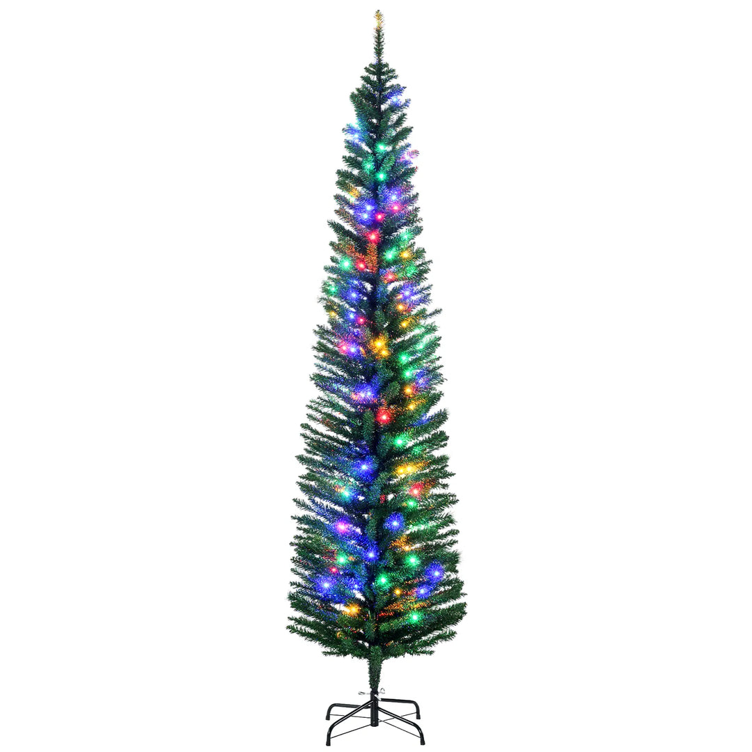 Slim green tree with multicolour lights