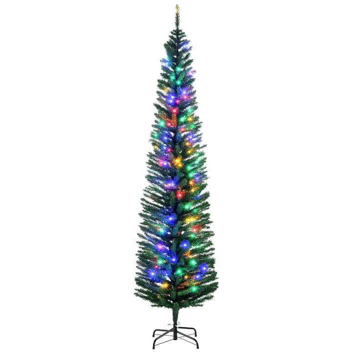 Slim green tree with multicolour lights
