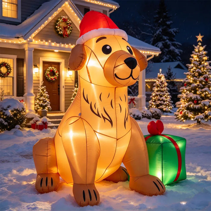 Heat Hollow Inflatable Golden Retriever in Santa Hat, 152cm