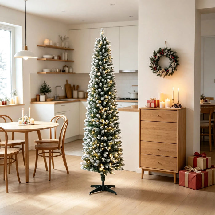 Heat Hollow Frosted Pencil Christmas Tree with 170 LEDs and Remote, 6ft