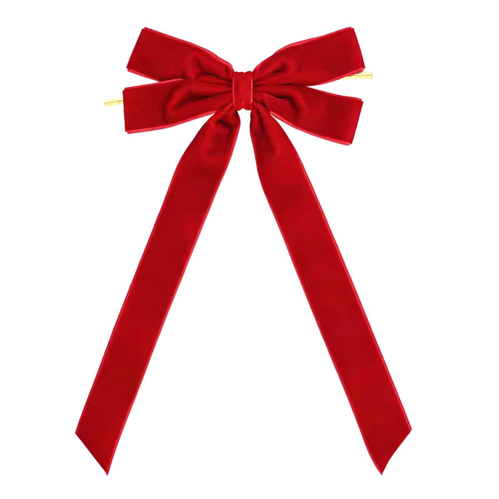 Heat Hollow Velvet Christmas bow with long tails and gold cord