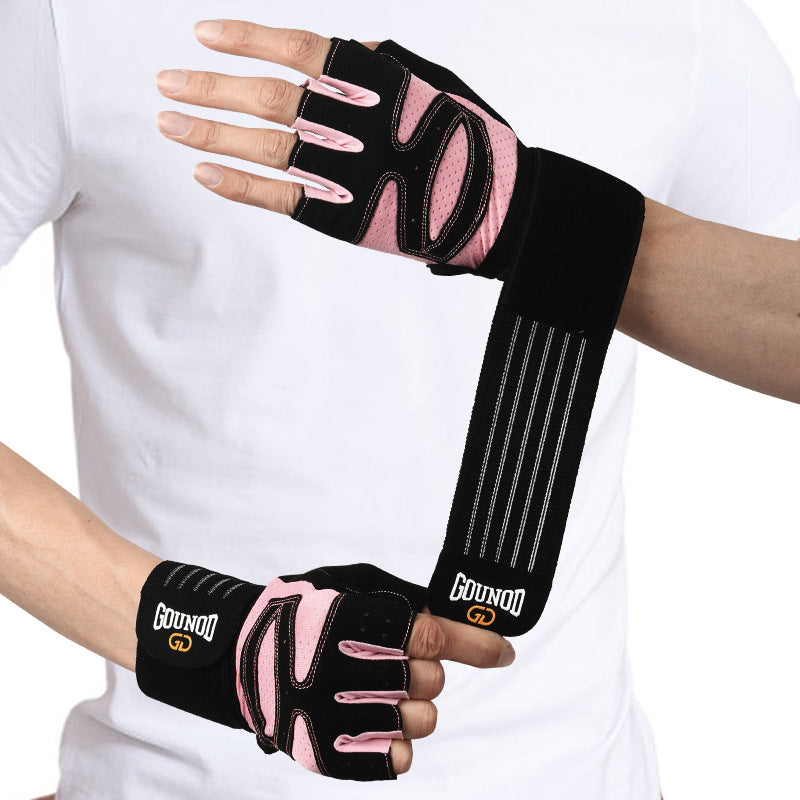 Half-finger gym gloves with wrist wrap