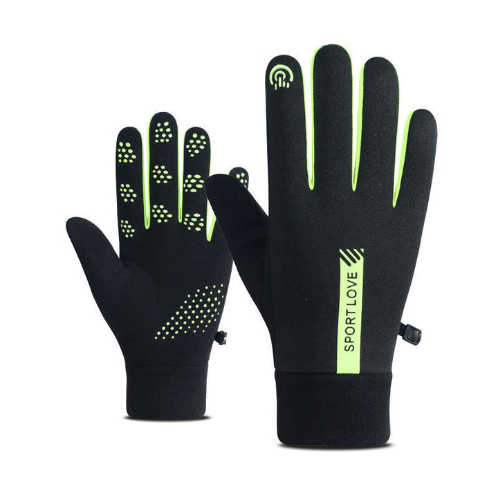 Grey fleece lined water repellent winter gloves