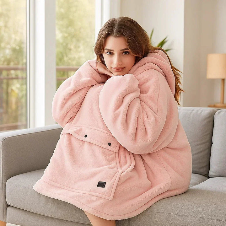 USB Heated Blanket Hoodie – Cozy Wearable Flannel Warmth