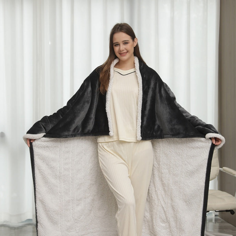 Grey wearable heated blanket with sleeves