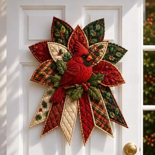 Quilted fabric Christmas door hanging with snowman