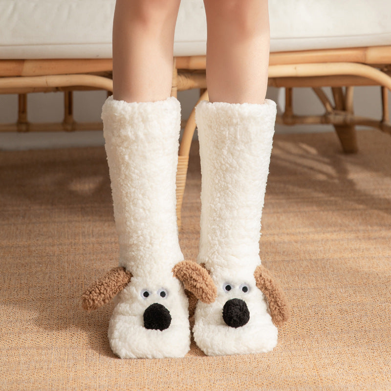 Plush dog face socks with 3D ears