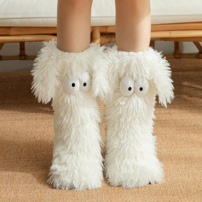 Heat Hollow Thick Plush Snow Socks with Cute Eyes