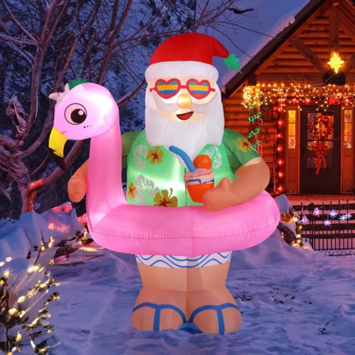 Heat Hollow Inflatable Tropical Santa in Flamingo Float, 180cm