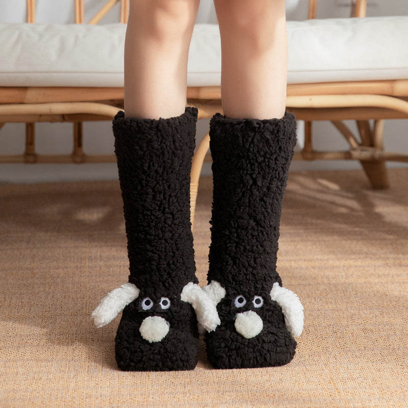 Plush dog face socks with 3D ears