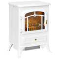 white electric stove heater with glass door and log flames