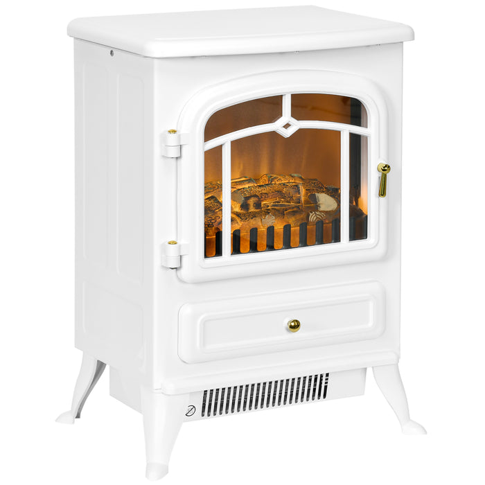 Heat Hollow White Stove Heater 1850W with LED Log Flame Effect