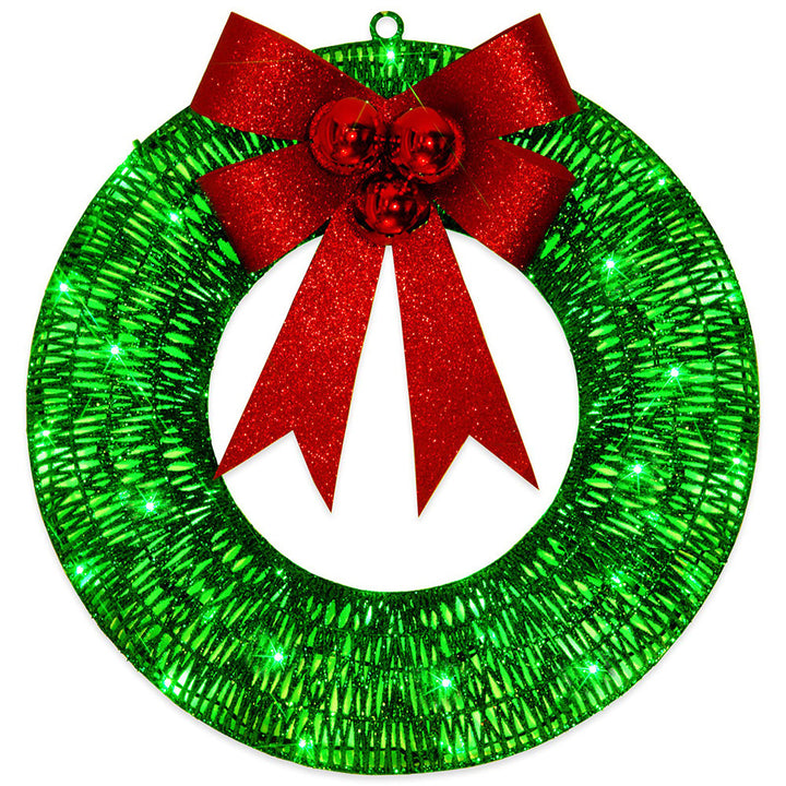 50 cm light-up Christmas wreath with 140 LEDs and big bow