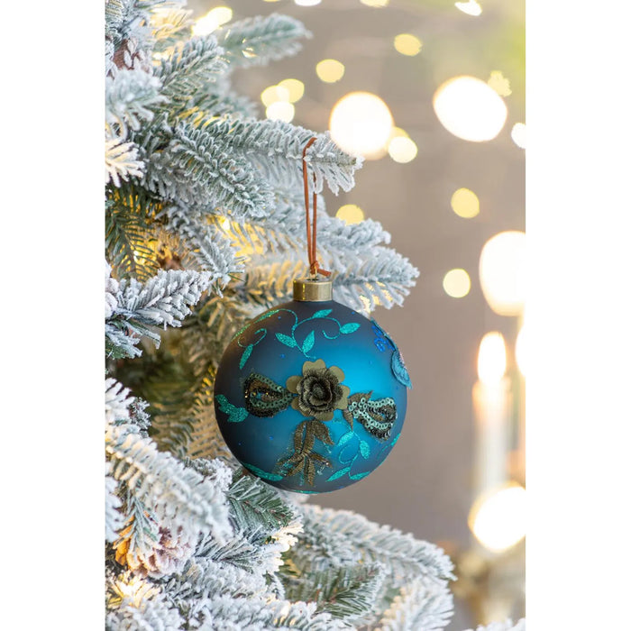 Heat Hollow Teal Glass Christmas Baubles with Glitter, Set of 4
