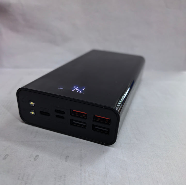 Black 30,000 mAh power bank with LCD