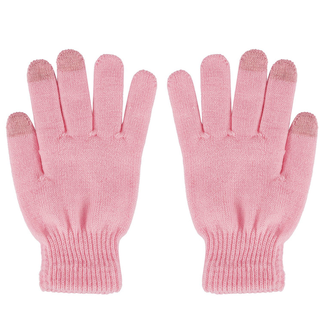 Grey knitted touchscreen gloves using phone