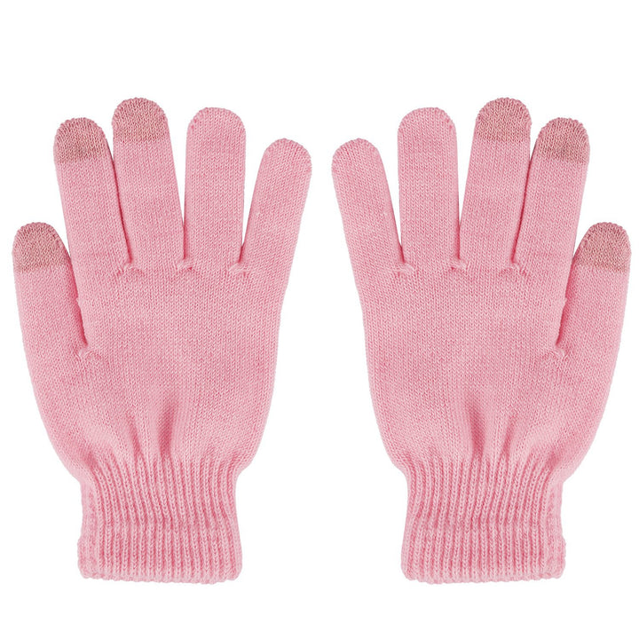 Grey knitted touchscreen gloves using phone