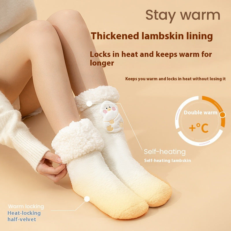 Pink plush heated socks with deer badge
