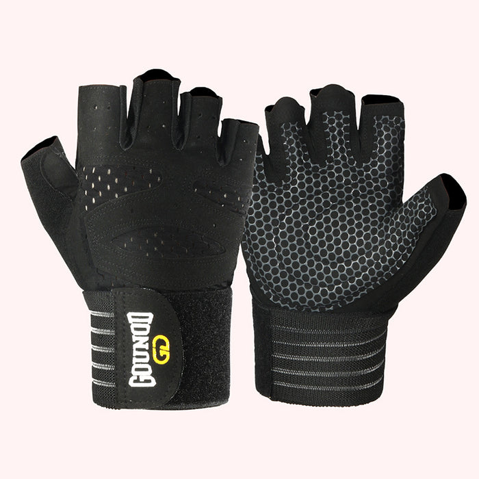 Heat Hollow Half-Finger Gym Gloves with Long Wrist Wrap
