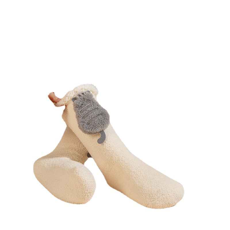 Fluffy heated socks with 3D cat