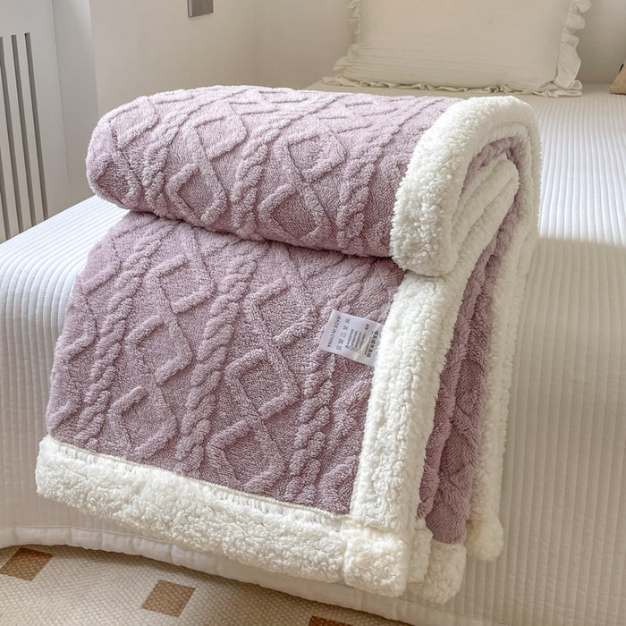 Heat Hollow Cable-Knit Blanket with Sherpa Fleece Border