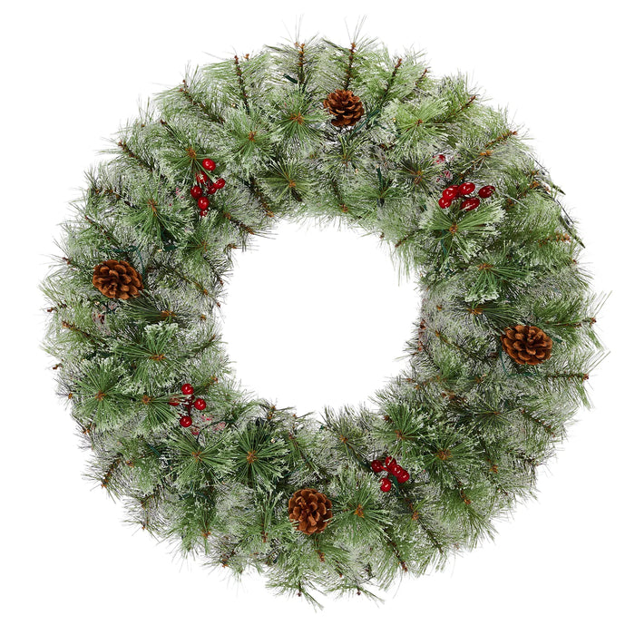 Heat Hollow Set of 2 Pre-Lit Christmas Wreaths with Berries and Cones