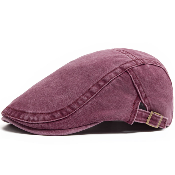 Heat Hollow Washed Denim Flat Cap with Buckle Back