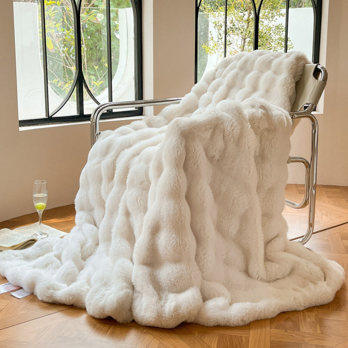 Heat Hollow Thick Bubble Faux Fur Throw Blanket for Sofa or Bed