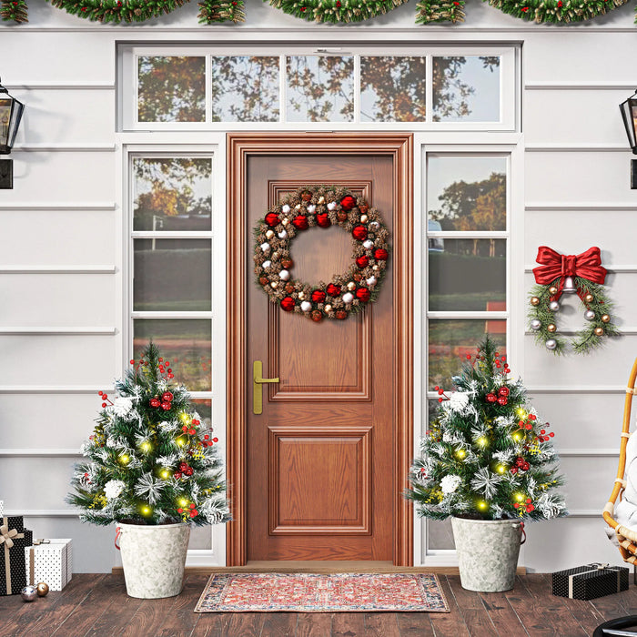 Heat Hollow Battery Porch Christmas Trees with Pine Cones, Set of 2