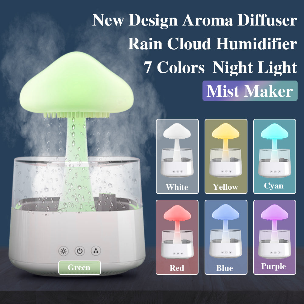 2 In 1 Rain Cloud Desk Humidifier With Mushroom Night Light