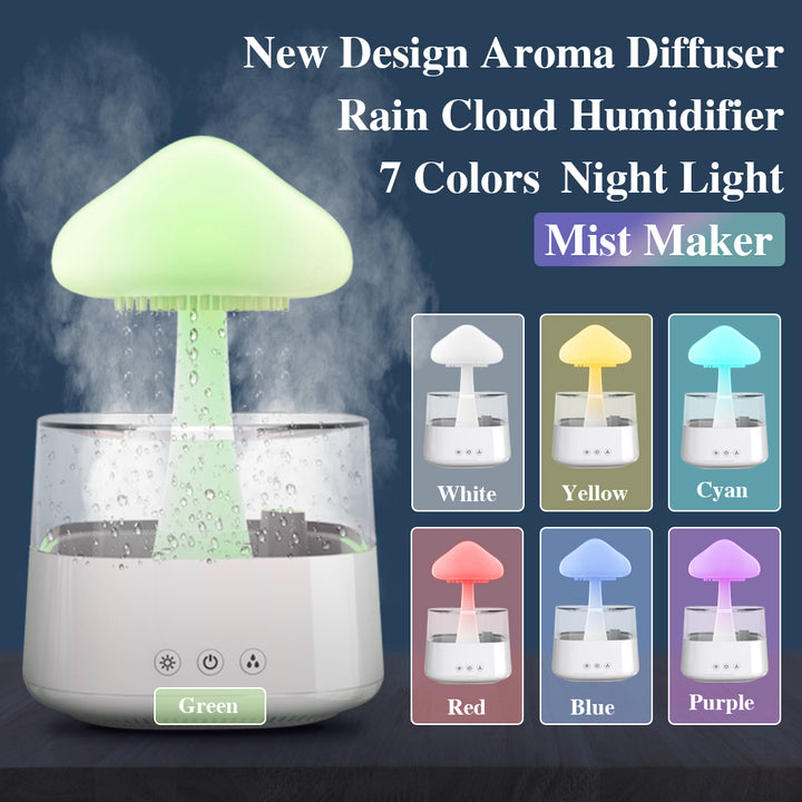2 In 1 Rain Cloud Desk Humidifier With Mushroom Night Light