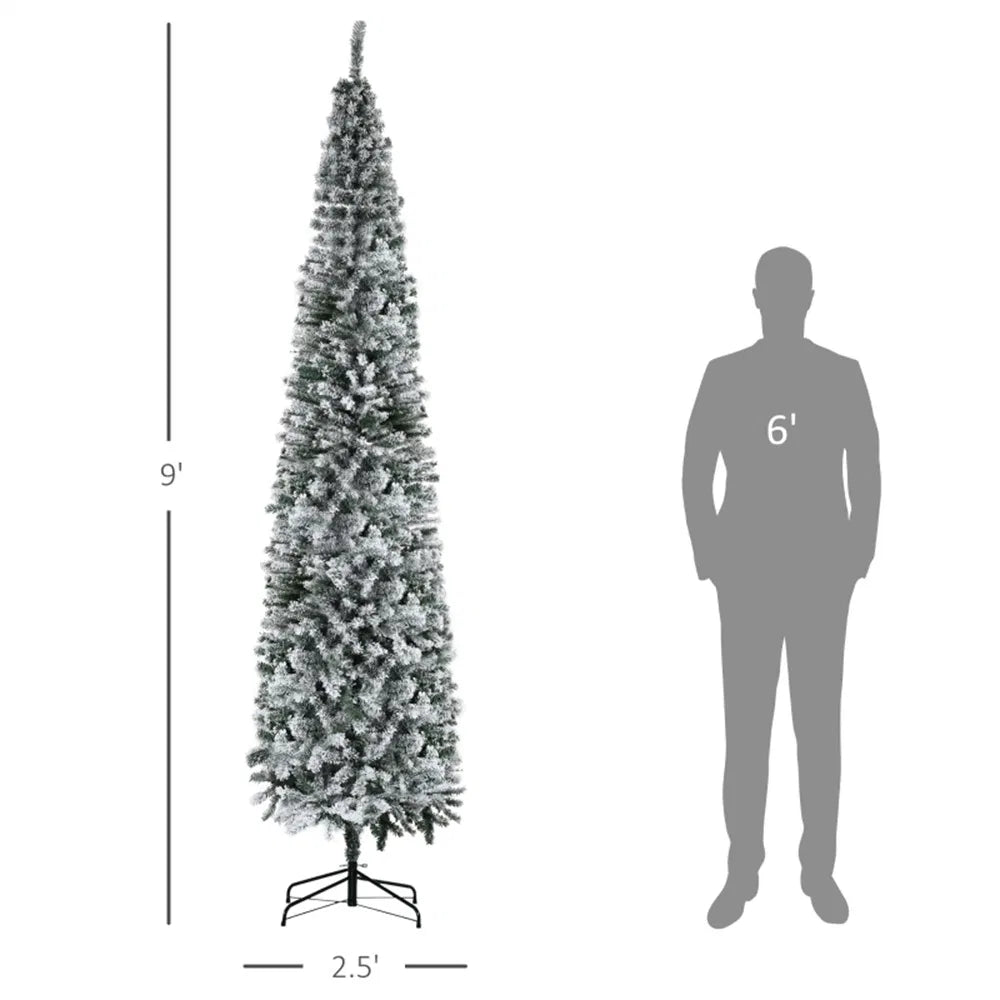 Tall slim snowy pencil tree, unlit