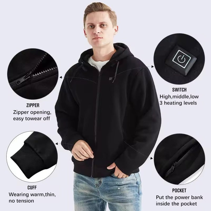 Heat Hollow™ Zip-Up Heated Hoodie with Drawstring Hood