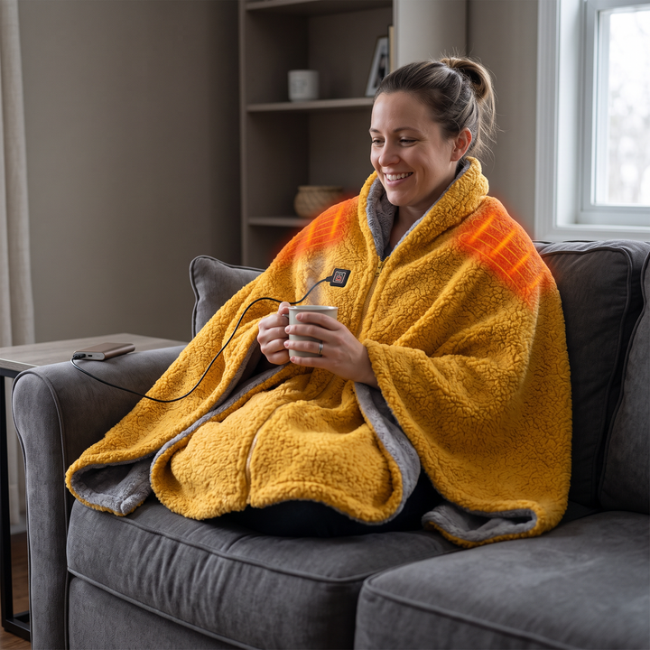Heated Throw Blanket - USB Powered, 3-Speed Warmth, Sherpa Fleece