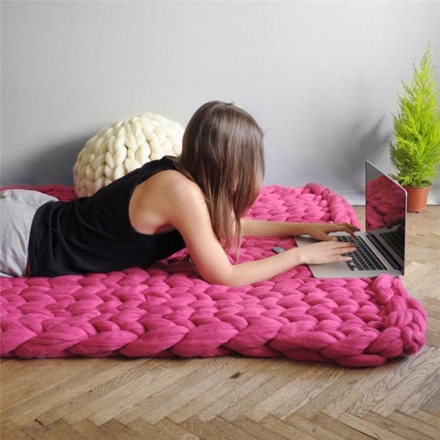 Handmade Chunky Knit Blanket Comfy &amp; Warm -  80 x100 cm