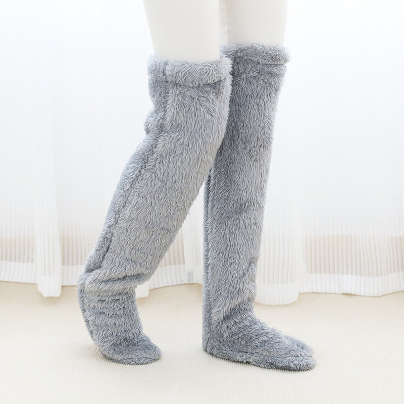 Fluffy Long Knee Warmer Socks with Open-Toe Design