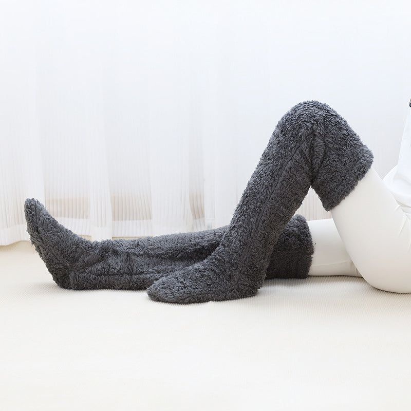 Fluffy Long Knee Warmer Socks with Open-Toe Design