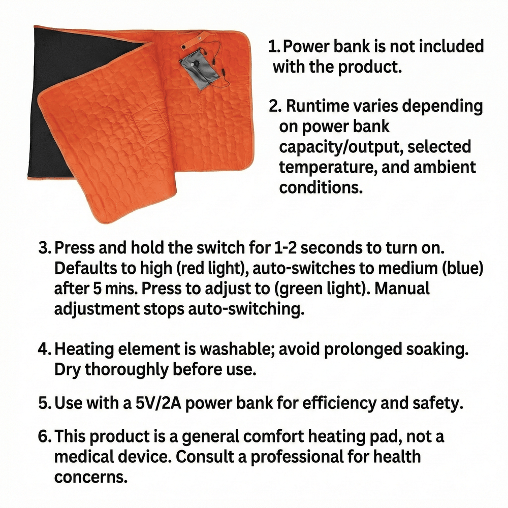 5-Zone USB Heated Mat with Rapid 30-Second Warm-Up – Heat Hollow